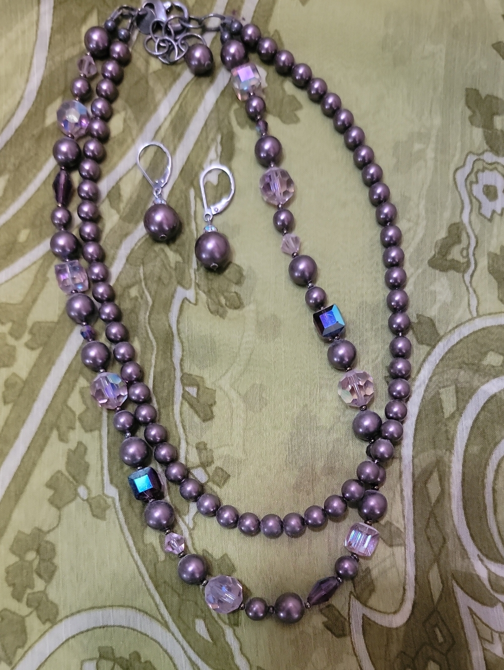 Emily Ray Sterling Silver Pearl & Crystal Double Strand Necklace and Earrings